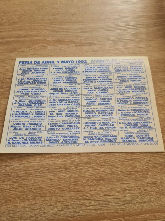 Libreto de Toros Feria de Abril 1992