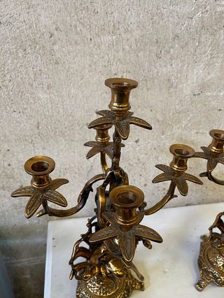 ✅pareja cantelabro antiguo bronce