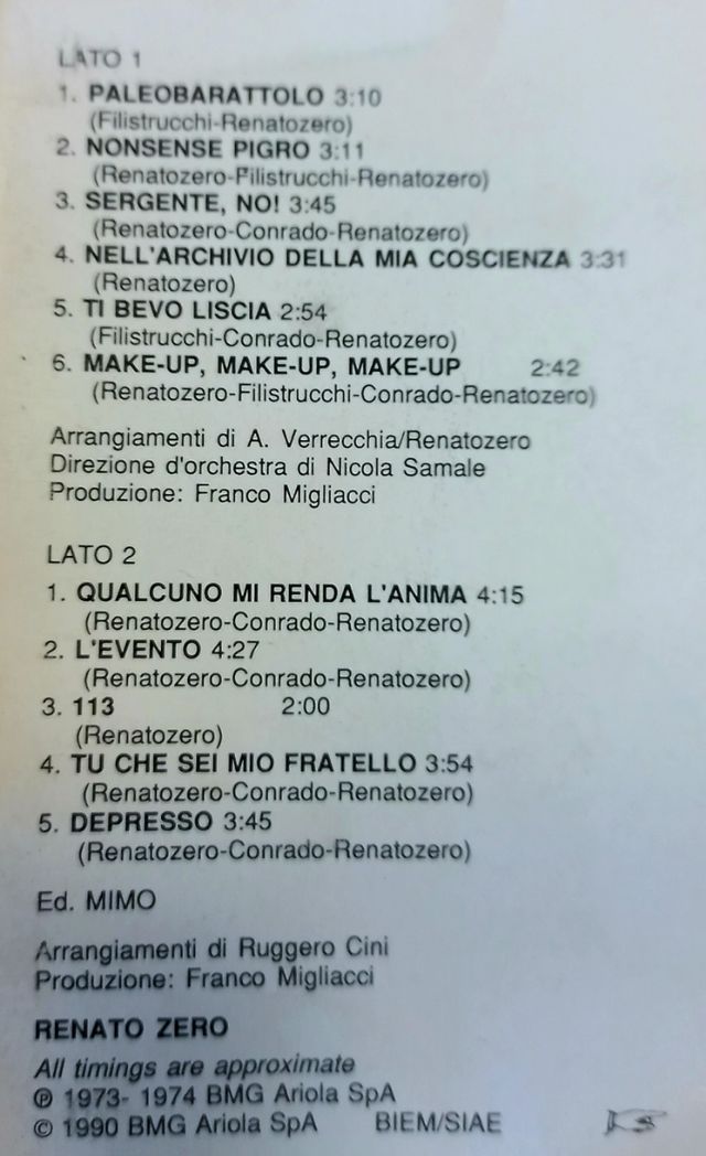 Musicassette Renato Zero