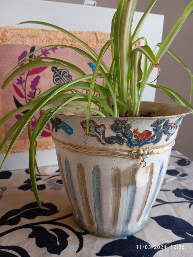 Maceta artesanal pintada malamadre Nacar piedra