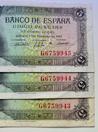 TRIO CORRELATIVO 5 Pesetas 1943 EBC 