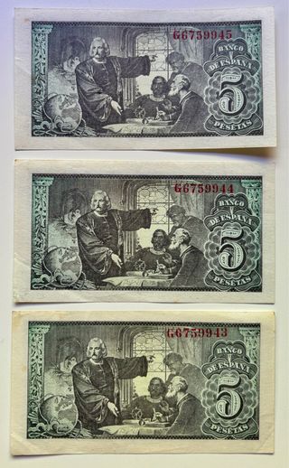 TRIO CORRELATIVO 5 Pesetas 1943 EBC 