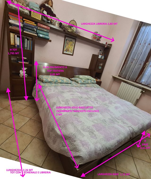 camera matrimoniale in noce, libreria,nascondiglio