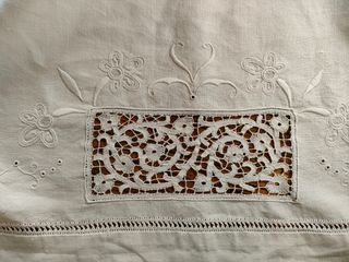 Antico lenzuolo misto lino ricamato a ma
