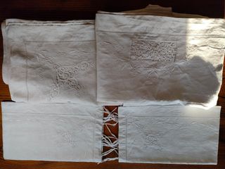 Antico lenzuolo misto lino ricamato a ma