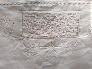 Antico lenzuolo misto lino ricamato a ma