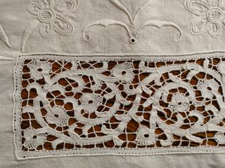 Antico lenzuolo misto lino ricamato a ma