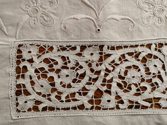 Antico lenzuolo misto lino ricamato a ma