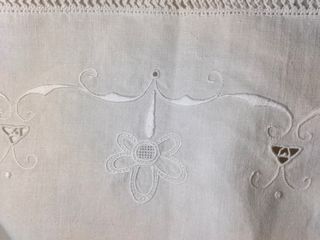 Antico lenzuolo misto lino ricamato a ma