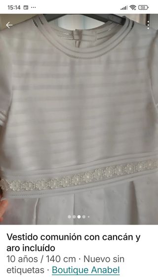 Vestido comunión, talla 10, cancán incluído, nuevo