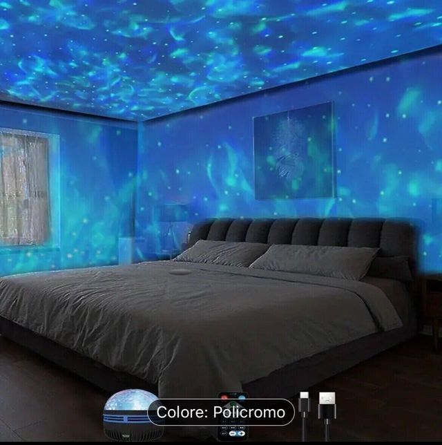 LUCE NOTTE SFERICA ROTANTE LED RGB CON CIELO STELL