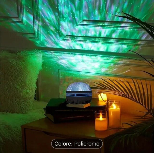 LUCE NOTTE SFERICA ROTANTE LED RGB CON CIELO STELL