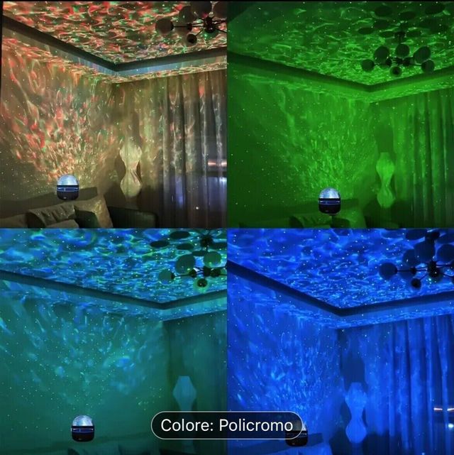 LUCE NOTTE SFERICA ROTANTE LED RGB CON CIELO STELL