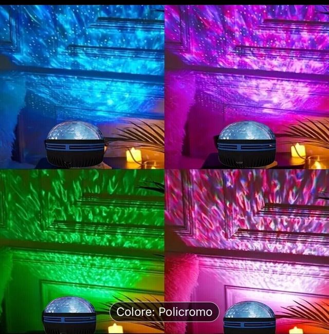 LUCE NOTTE SFERICA ROTANTE LED RGB CON CIELO STELL