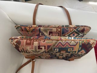 Bolso cuero y tela tapiceria