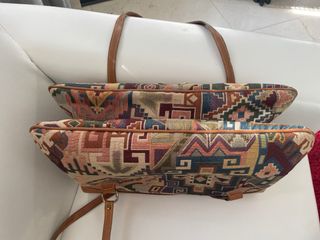 Bolso cuero y tela tapiceria
