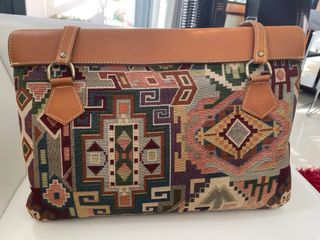 Bolso cuero y tela tapiceria