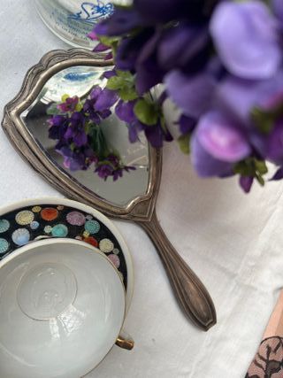 Specchio vintage in argento 800 decoro posteriore