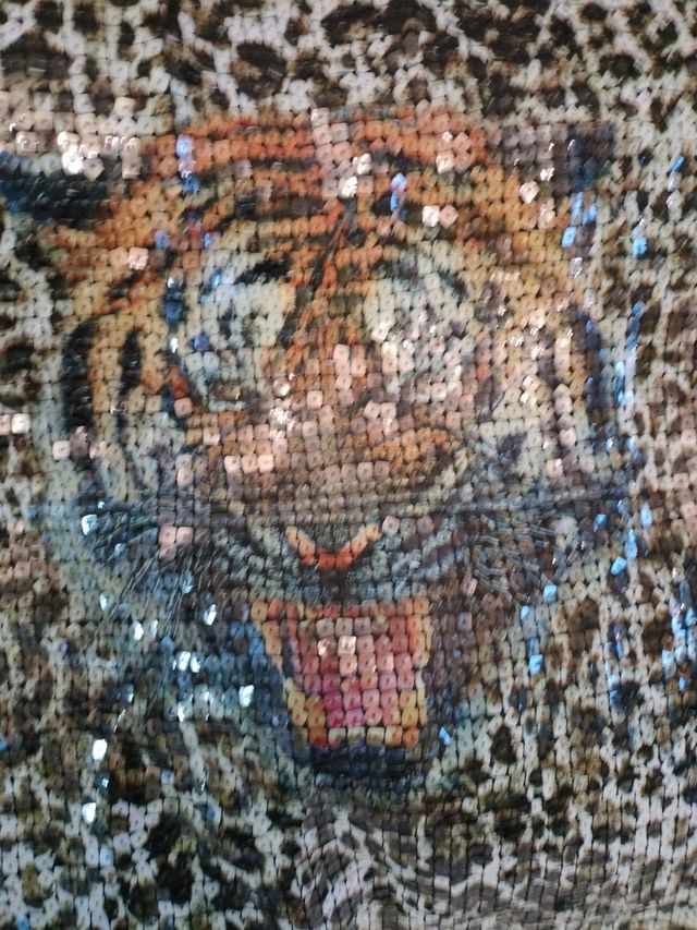 T-shirt di paillettes con tigre stampa