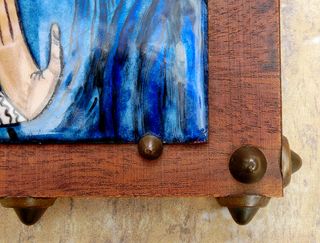 ICONO ESMALTE SOBRE MADERA VIRGEN TACHUELAS RARO