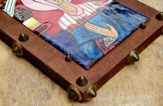 ICONO ESMALTE SOBRE MADERA VIRGEN TACHUELAS RARO