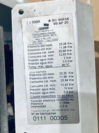 Manómetro de Temperatura Caldera Cointra 20 Litros