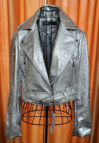 Cazadora Biker metalizada zada.