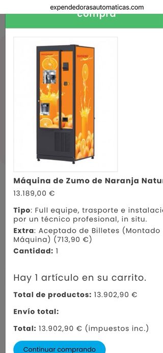Maquina vending zumo de naranja natural