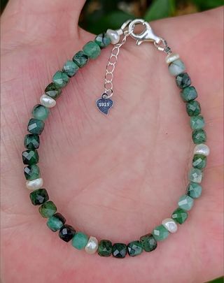 Pulsera, plata ley, esmeralda y perlas 