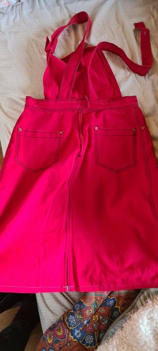Gonna salopette jeans rosso 12-14 anni