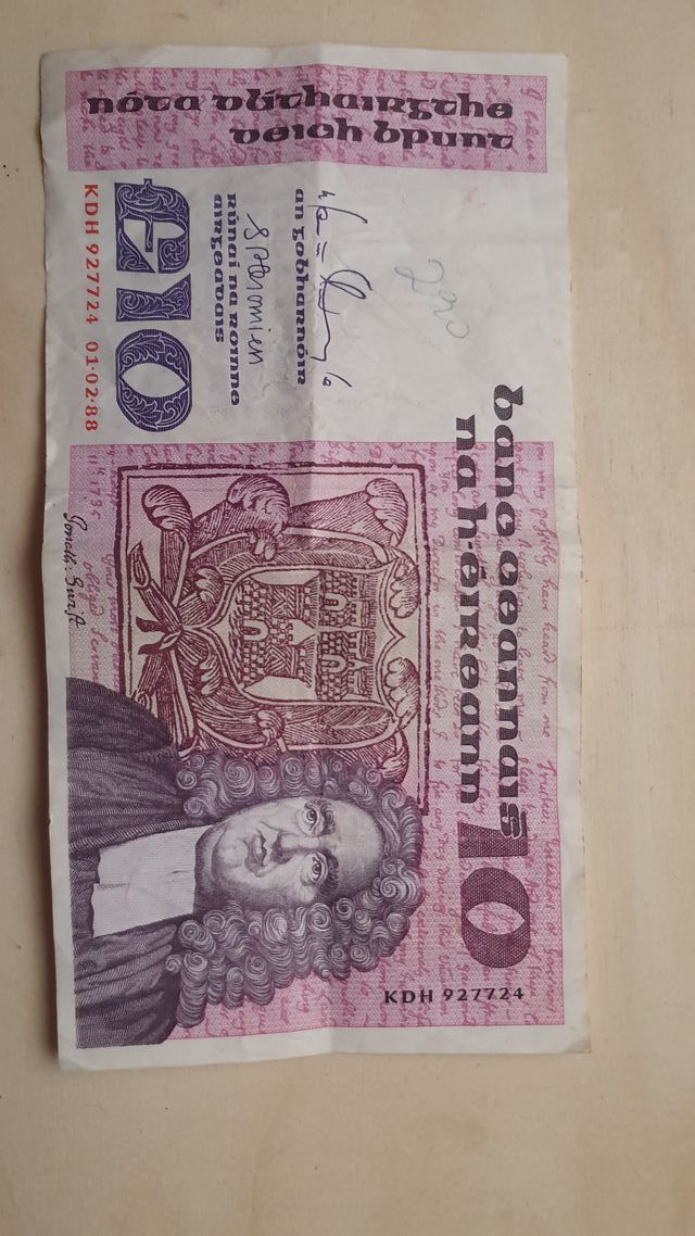 billete 10 pounds libras 1988 Irlanda