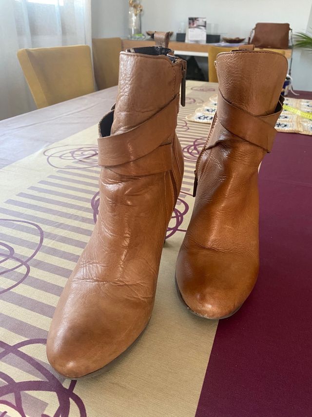 Botines de mujer, piel marrón, 39