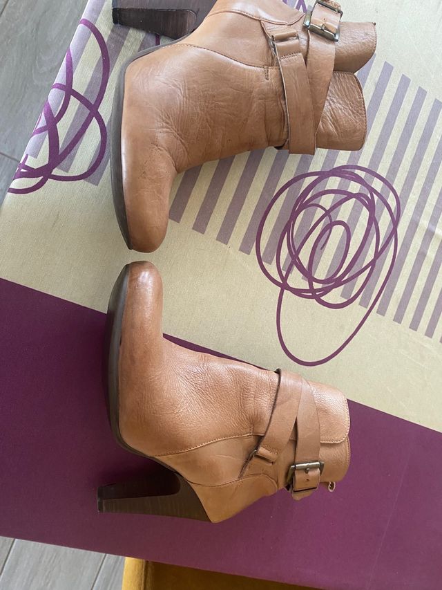 Botines de mujer, piel marrón, 39