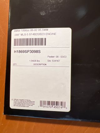 Junta culata competicion BMW E30 320is. M3 E30