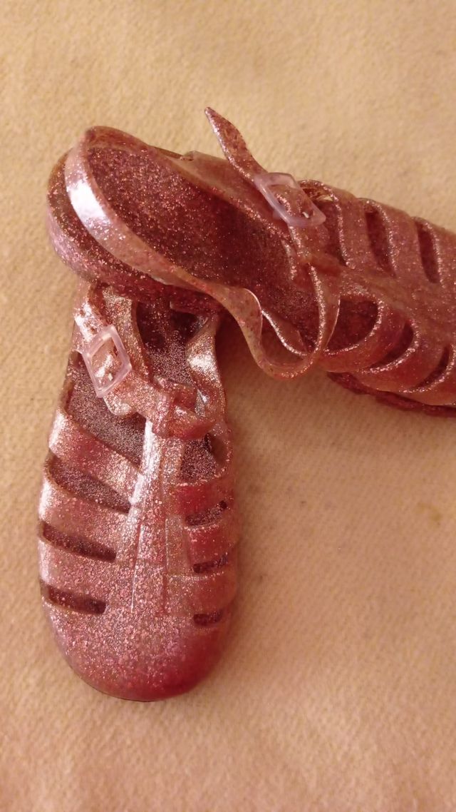 Next.Sandalias tipo cangrejera rosa glitter, talla