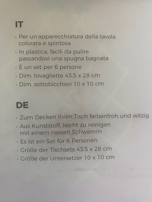 Set da 3 tovagliette + 3 settobicchieri