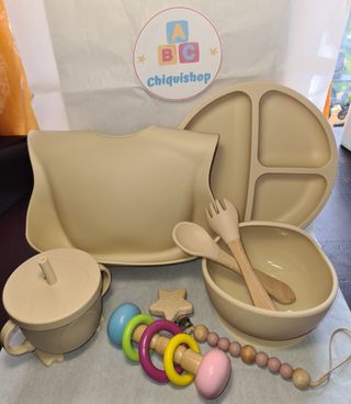 Vajilla silicona beige y rosa