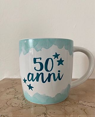 mug bianca/azzurra 50 anni Nuova 