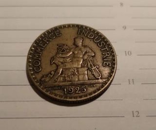 Moneda antigua francesa de 1925 2 franco