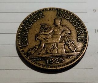 Moneda antigua francesa de 1925 2 franco