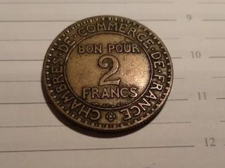 Moneda antigua francesa de 1925 2 franco