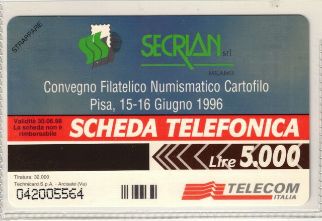 n.7 Schede Telefoniche della "Ditta SECRIAN"