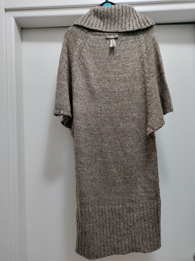 Vestito beige a mezze maniche in lana/nylon