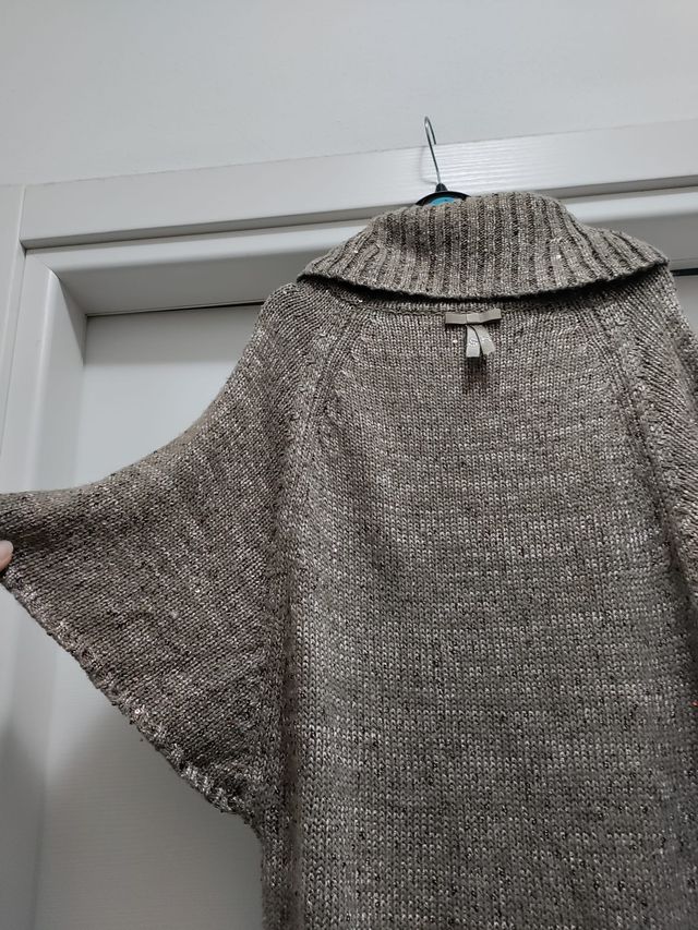 Vestito beige a mezze maniche in lana/nylon