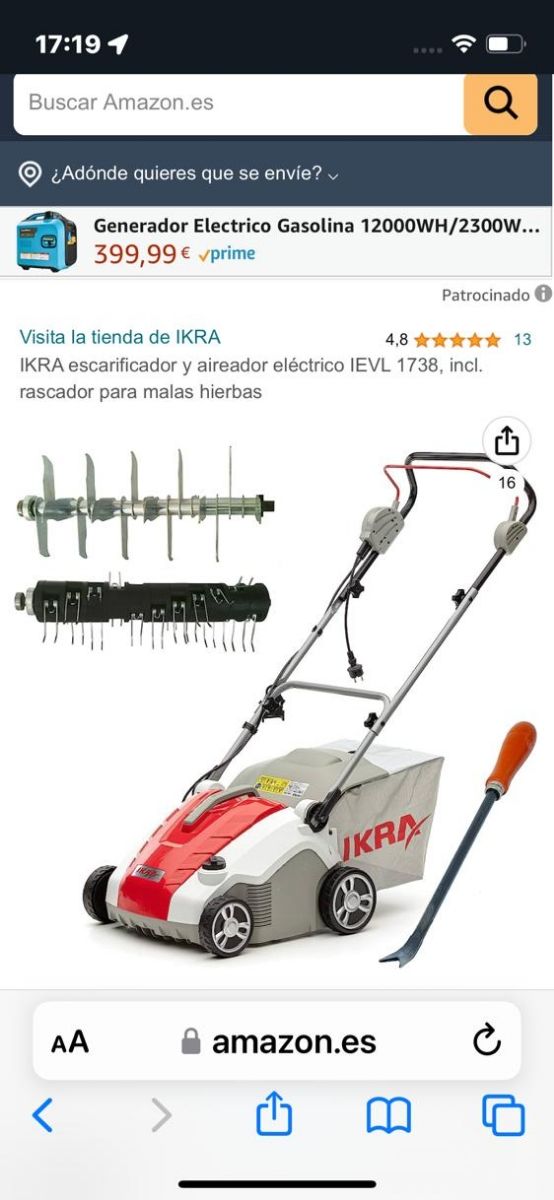 Escarificadora y aireado electrico para jardin
