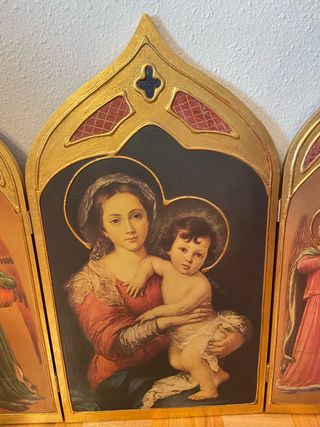 triptico religioso pintado a mano