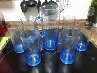JUEGO DE JARRA Y VASOS DE CRISTAL