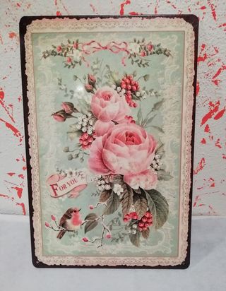Quadro in metallo vintage con fiori