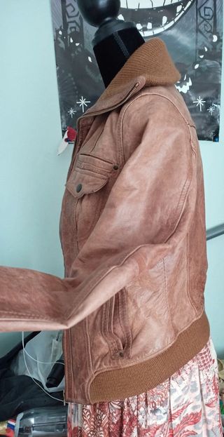 Chaqueta de cuero marrón claro - camel