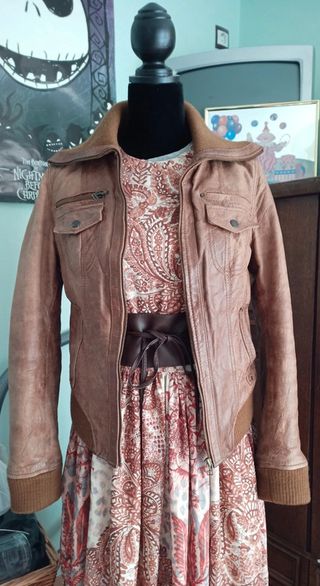 Chaqueta de cuero marrón claro - camel